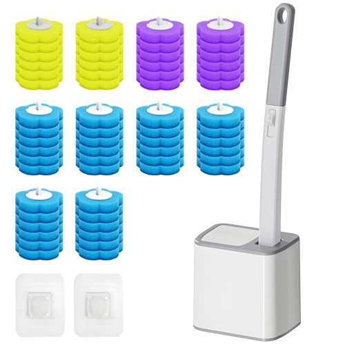 Disposable Toilet Brush Cleaning System, Disposable Toilet Cleaner Wand and Holder Set with 60 Toilet Wand Refills, Extended Handle for Toilet Bowl Cleaners, Bathtub, Bathroom Cleaning - size: 1 set Automatic lid + 60 refills