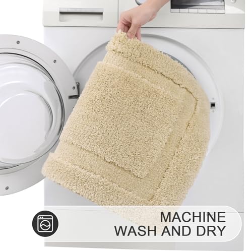 SHACOS Microfiber Bathroom Rugs Set of 3 with Toilet Lid Cover Non Slip | Washable Bath Mat Absorbent Bathroom Carpet 16"x24"+U Shape Toilet Rug 20"x24"+Toilet Lid Cover 19"x21", Beige - color: Beige, size: 16"x24"+U-Shape 20"x24"+Lid Cover 19"x21"