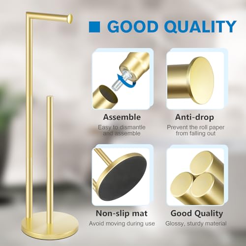 Toilet Paper Holder Stand,Toilet Paper Holder Free Standing,Gold Toilet Stand Holder for 4 Rolls,Toilet Paper Storage by Bathth - color: Gold