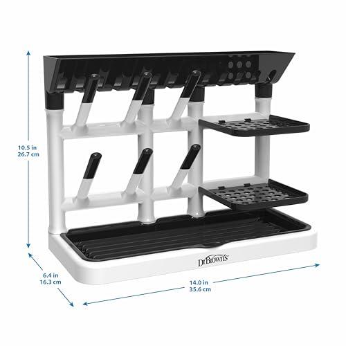 Dr. Brown's Drying Tower, Stand-Up Drying Rack, Countertop Baby Bottle Drying with Organized Storage for Baby Essentials, Space Saving Vertical Rack, Black/White - style: Stand-Up Drying Rack