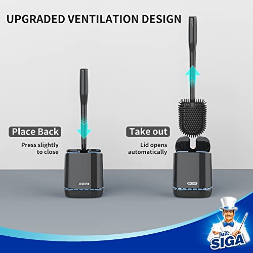 MR.SIGA Toilet Bowl Brush and Holder, Durable and Flexible Bristles, Wall Mounted Toilet Brush for Bathroom Cleaning, Black, 1 Pack - color: Black, size: 4.8"L x 3.1"W x 15.7"H