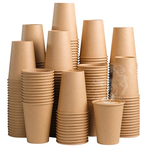 SIUQ 300 Pack 12 oz Kraft Paper Cups, Unbleached Disposable Paper Coffee Cups, Thickened Hot/Cold Beverage Drinking Cup for Party, Home, Cafes, Bistros, Businesses (Brown) - style: 12oz-300pack