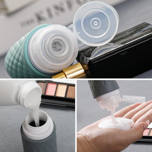 kuangre 8 Pack Travel Bottles for Toiletries - 3 OZ / 90 ML, | Leak Proof Silicone Containers with Clear Bag, Travel Size Toiletries for Lotions, Creams, Foundation, Shampoo, body wash and More | - color: Grey