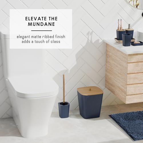 Clara Clark Bathroom Accessories Set - Bathroom Set, Bathroom Sets with Shower Curtain and Rugs, Shower Curtain Set with Bathroom Trash Can - Navy - 22PC - color: Navy Blue, size: Complete Set + Bath Rugs