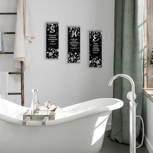 3 Pcs Silver Wall Decor Diamond Bedroom Decor For Women With Religious Black And Silver Bathroom Accessories Office Sign for Home Kitchen Office Wall Decoration 12x4 Inches - color: Silver