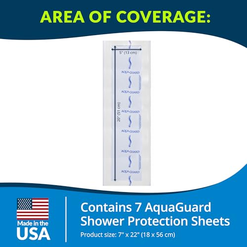 TIDI 50022-PKG AquaGuard Sheet – 7” x 22” – (Area of Coverage: 5” x 20”) – Shower Protection Sheet – Self-Adhesive Moisture Barrier – Wound Cover for Showering – 7 Sheets – Home Medical Supplies - size: 7" x 22", style: Package of 7 Sheets