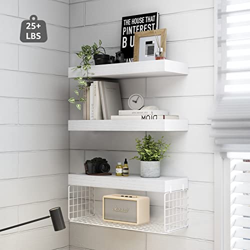 QEEIG Bathroom Shelves Over Toilet - Wall Mounted Floating Shelves Toilet Paper Storage Small Farmhouse Decor Shelf 16 inch Set of 3, White (019-W3) - color: C. White, size: 3pcs