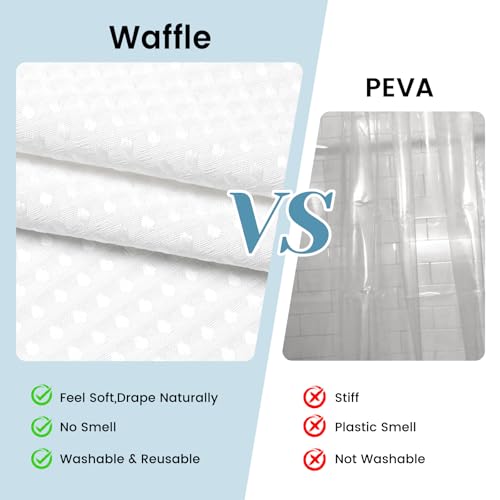 SORTTO No Hook Shower Curtain with Snap in Liner Set Waffle Shower Curtain for Bathroom Hotel Style Fabric Waterproof Inner Liner，71" W x 92" H, White - color: A - White, size: 71"W x 92"L (Pack of 1)