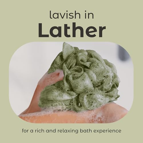MainBasics Shower Loofah Sponge Pouf, Set of 3, Earthy Love | Soft Mesh Body Scrubber and Bath Sponge for Gentle Exfoliation, Rich Lather, and Everyday Shower Use - style: Earthy Love