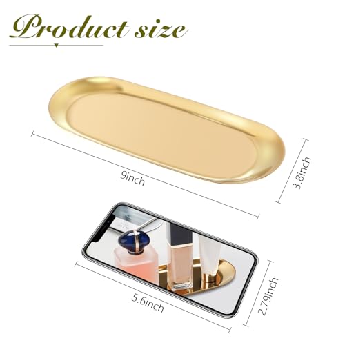 Stainless Steel Towel/ Dish Plate, Tea/ Fruit Storage Trays Cosmetics Jewelry Organizer, Gold, Oval