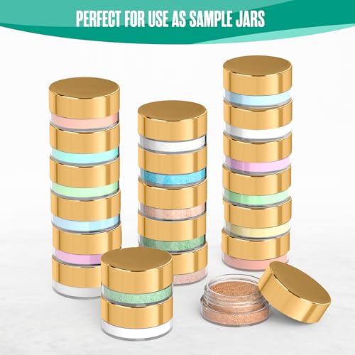 Houseables Sample Containers, Sample Jars, Lip Balm Containers, Mini Jars with Lids, Small, Empty, Makeup, Powder, Gloss, Cosmetic, Tiny, Dab, Wax, Scrub, Little, Travel, Plastic, Gold, 3 Gram, 50 PK - color: Gold, size: 50 Pack
