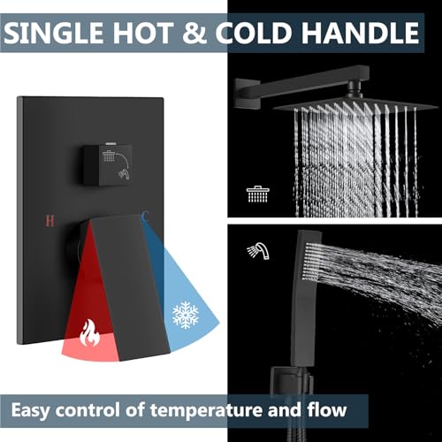Aolemi Shower Faucet Set Rain Shower System with Handheld Spray Bathroom Shower Combo Rough-in Valve and Shower Trim Kit Included Matte Black 10 Inch Wall Mount Shower Head - color: Matte Black, size: 10 Inch Wall Mount Shower Head