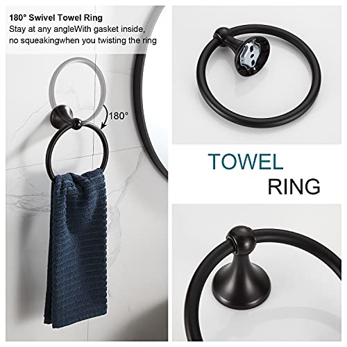 BGL Bathroom Hardware Set, Oil-Rubbed Bronze Adjustable Expandable Towel Bar 4-Piece ORB Bathroom Accessory Set Wall Mounted Robe Hook Toilet Paper Holder Towel Ring Towel Bar - color: Oil-rubbed Bronze