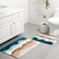 Breling Bath Mat Set of 2 Ocean Beach Teal Fluffy Absorbent Microfiber Rugs Non Slip Bath Mats for Bathroom Floor Tub and Shower, Washable, Ultra Soft, Quick Dry (32 x 20 Plus 24 x 17 - Inches) - style: Ocean Beach