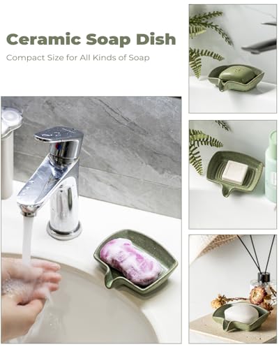 Self Draining Soap Dish, Ceramic Drain Soap Holder Waterfall Design Soap Saver for Shower, Bathroom, Sink, Kitchen and Countertop, Keeps Dry, Green - color: Green, size: Rectangular