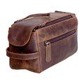 KomalC Premium Buffalo Leather Toiletry Bag for Men & Women With Water resistant Lining, Grooming Travel Pouch, Unisex Wash Bag for Toiletries, Gifts for Men and Women - color: Distressed Tan