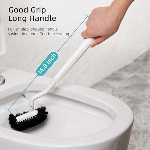 HAMITOR Toilet Bowl Brush Holder Set: Bathroom Deep Cleaning Toilet Cleaner Scrubber Under Rim with Curved Bristle for Dead Corner Clean - Hidden Rv Toilet Decorative Accessories with Caddy- White - color: A-white, size: 1 pack