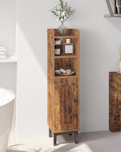 Hzuaneri Bathroom Storage Cabinet, Small Corner Floor Cabinet with Door and Shelves, Narrow Toilet Paper Holder, Bathroom Organizer with Adjustable Shelf, for Small Spaces, Rustic Brown BC08201X - color: Rustic Brown, size: 7.9"D x 7.9"W x 32.7"H