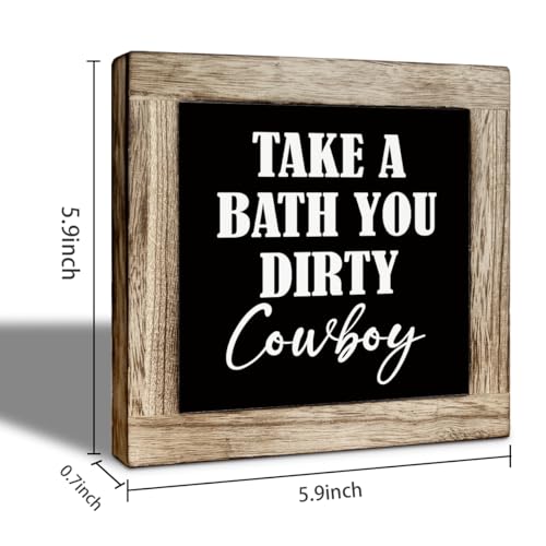 Western Bathroom Decor, Wooden Take A Bath You Dirty Cowboy Signs, Home Restroom Shelf Decorative Signs, Farmhouse Toilet Table Shelf Wooden Box Decoration 5.9×5.9 inch - color: color30