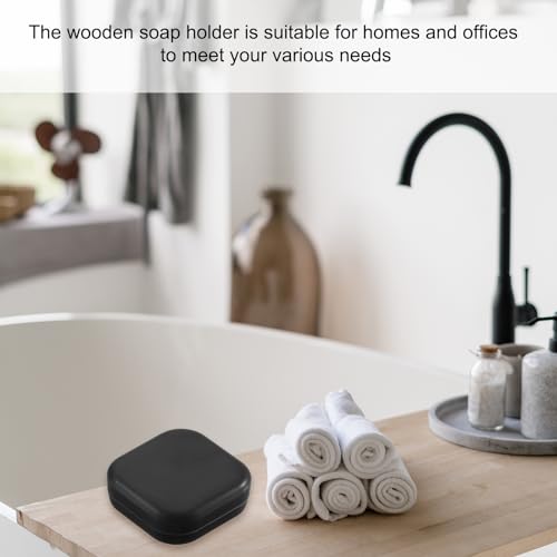 uxcell Wooden Soap Holder, Detachable Self Draining Square Soap Dishes with Lid, Wooden Bamboo Soap Bar Tray for Shower (Double Pack Rounded Black) - color: Black