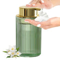 KASUNTING Green Glass Foaming Soap Dispenser, Ribbed Foam Hand Soap Dispenser for Bathroom, 11 Fl Oz Refillable Foaming Pump Bottle with Black Pump, Modern Dish Soap Foam Dispenser - color: Green Bottle+ Gold Pump, size: Foam-1 Pack