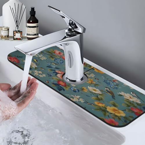 Flowers Kitchen sink faucet pad, strong water absorption, anti slip, easy to clean, very suitable for splash and drip prevention, suitable for kitchens and bathrooms - color: Flowers