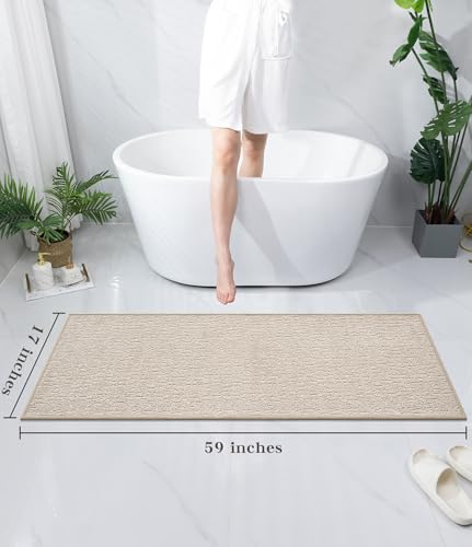 chakme Bathroom Rugs Mat 59x17, Ultra Thin Non Slip Bath Mat Quick Dry Absorbent Bath Mat for Bathroom Floor, (Light Beige, 59"x17") - color: Light Beige, size: 4'11" x 1'5"(Rectangular)