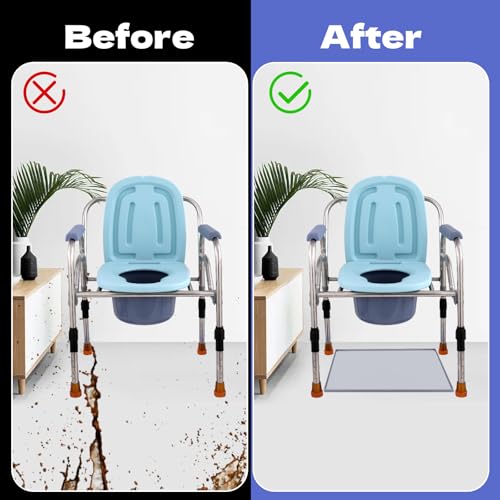 Bedside Commodes Mat, 23.6 x 19.7 Bedside Portable Toilet Mat with Raised Edge, Silicone Non-Slip Commode Toilet Pad Under Commode Chair Mat for Floor Protector