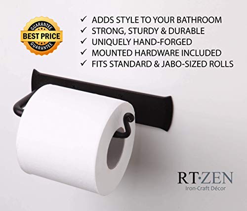 RTZEN Bathroom Toilet Paper Holder - Handcrafted Rustic Wrought Iron Wall Decor Toilet Roll Holder - Black Matte Wall Mount Bar for Modern Farmhouse Bathroom Decor - style: High End