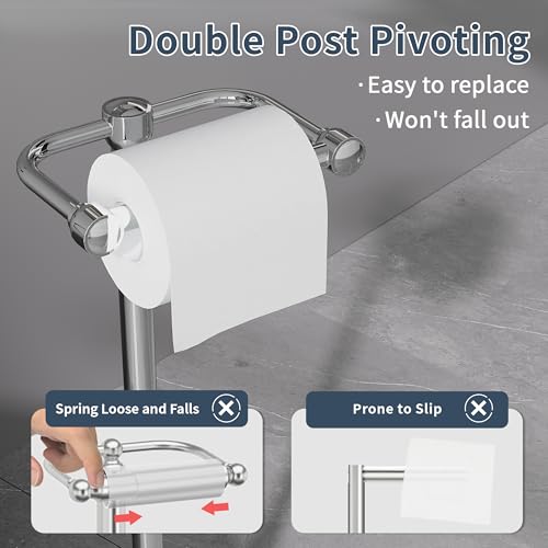 RARXTR Toilet Paper Holder Stand, Post Pivoting Design Free Standing Toilet Paper Holder, SUS304 Stainless Steel Toilet Paper Roll Holder, Heavy Stable Base (Chrome) - color: Chrome, size: Free Standing