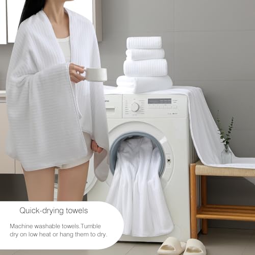 18 Piece Family Bath Towel Set Include 6 Bath Towels,6 Hand Towels and 6 Washcloths Soft Bathroom Towel with Hanging Loops,Highly Absorbent Quick Dry Towels Set for Bathroom,Hotel and Spa-White - color: White, size: 18-Piece Set