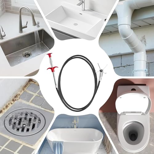 Drain Snake, Hair Drain Clog Remover Tool - 61 inch Snake Drain Hair Removal Tool for Sewer Kitchen Bathroom Tub Clogged Drains Opener Cleaning Tool, Flexible Grabber Claw Pick Up Reacher - color: R61