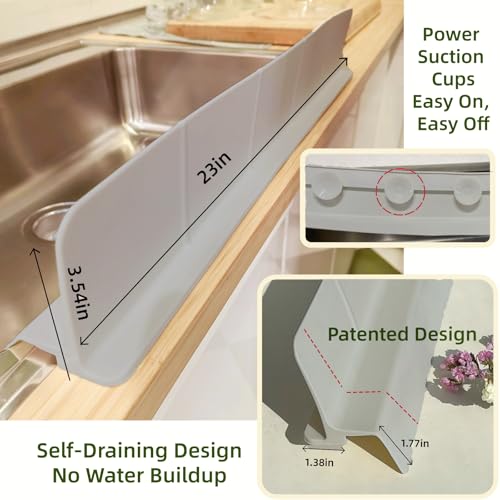 Sink Splash Guard for Kitchen, Splatter Screen & Silicone Water Guard with High Wall, Sink Edge Protector and Backsplash Guard, Easy to Install and Clean for Faucet and Countertop Area (Gray, 23") - color: Gray, size: 23"
