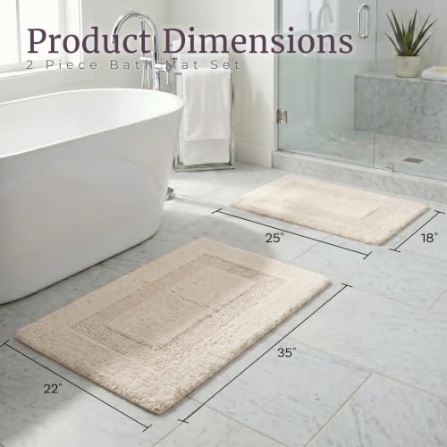 Bedford Home Bathroom Rugs Set (67A-01677) - 2-Piece Cotton Bathroom Mat Set, Machine Washable Standard & Large Bath Mats for Washroom, Kitchen, or Laundry Room (Ivory) - color: (Ivory)