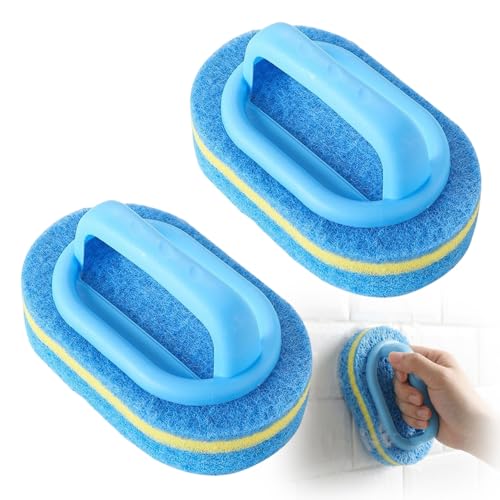 Handled Bathtub Scrubber, Kitchen Bathtub Toilet Cleaner All Purpose Shower Sponge Scrubbing Brush, for Clean Sinks, Shower Stalls, Tiles, Range Hoods, and Pool Steps (2pcs) - color: 2pcs