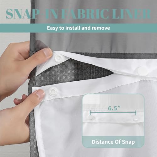 eachope Charcoal Grey No Hook Waffle Weave Shower Curtain with snap-in Liner Replacement, 230GSM Waterproof Fabric Hotel Shower Curtain Set for Bathroom, Through Mesh Top Window,54Wx80H - color: Charcoal, size: 54"W x 80"L (Pack of 1)