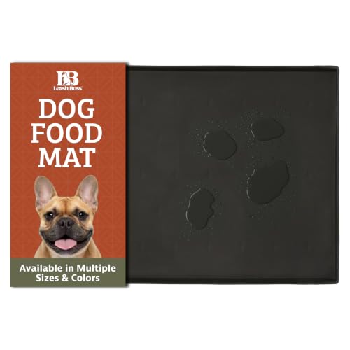 Leash Boss Waterproof Spill Guard Dog & Cat Silicone Dog Food Mat - Non-Slip Raised Edge Dog Bowl Mat - Waterproof Spill Guard Cat Food Tray - 25 x 17 in, Black - color: Black, size: XL - 25" x 17"