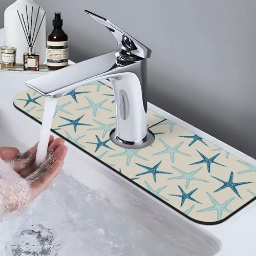 Nautical Starfish Beach Coastal Sea Beachy Funny Colorful Nave Blue 15" X 5.5" Kitchen Sink Splash Guard Faucet Faucet Guard Draining Mat Sink Splash Guard Faucet Kitchen Bathroom - color: Nautical Starfish Beach Coastal Sea Beachy Funny Colorful Nave Blu
