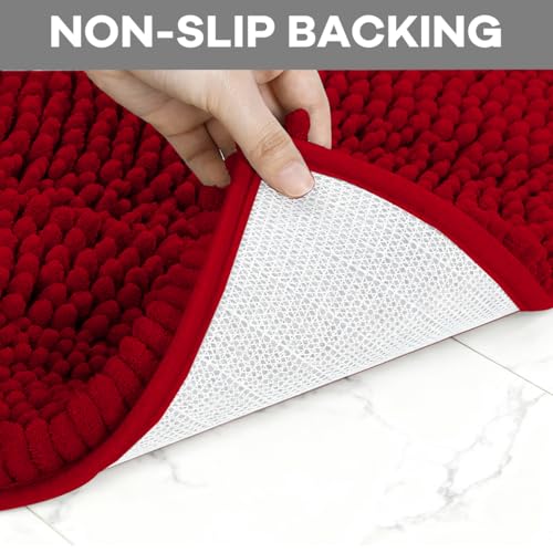 Burgundy Bathroom Rugs Sets 4 Piece with Toilet Lid Cover, Non Slip Bathroom Mats Extra Soft Chenille Bath Rugs Absorbent Shaggy Rugs Perfect Plush Mats U-Shaped Toilet Rug Set Home Decoration - color: Burgundy, size: 1'8" x 2'8" (Square + oval + U-shape)