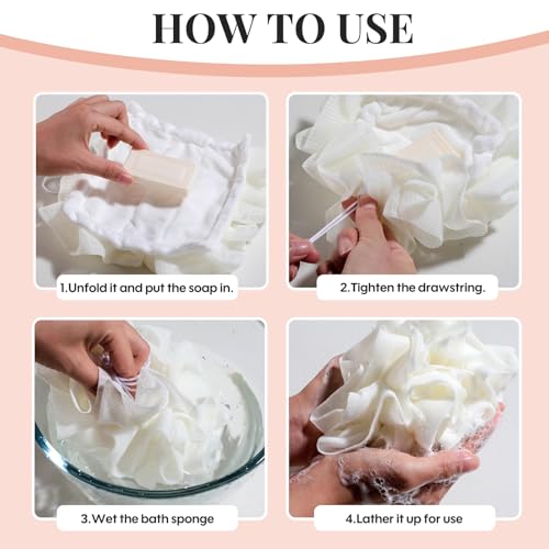 Bath Tools Set, 5 PCS Loofah Washcloth Combo 2-in-1, Suction Cup Bath Ball，Silicone Body Bath Brush with Waterproof Cosmetic Bag, for Body Wash and Smooth Skin