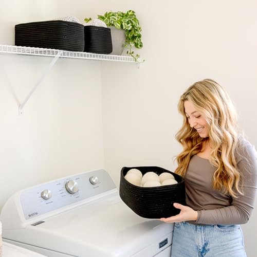 NaturalCozy 13.5”x8.5”x5.5” Rectangle Storage Baskets for Shelves 3 Pack | Cotton Rope Woven Small Baskets for Organizing | Small Storage Bins for Nursery, Bathroom, Closet, Shelf, Decorative - color: Black, size: 13.5" x 8.5" x 5.5"