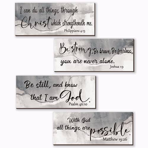 4 Pcs Black Silver Bathroom Decor Christian Wall Art Abstract Bible Verse Wall Decor Rustic Inspirational Wood Bathroom Accessories For Bedroom Kitchen Office(10 x 4 Inches, Silver) - color: Silver