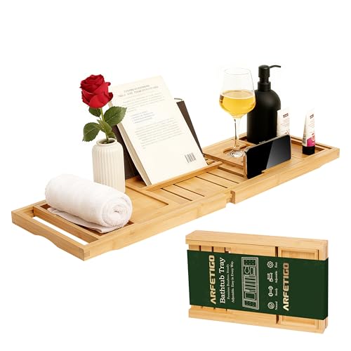 Premium Bamboo Luxury Foldable Bathtub Tray - Natural Bamboo Bath Tray for Tub, Bamboo Bathtub Shelf, Expandable Bath Table Trays, Bathtub & Bathroom Accessories for New Home & Great Gifts
