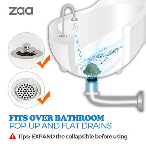 zaa Bathtub Drain Hair Catcher, Premium Silicone Collapsible 2 Pack Drain Protector for Pop-Up & Regular Drains of Shower, Bathtub, Tub, Bathroom, Sink, Gray Green - color: Gray Green