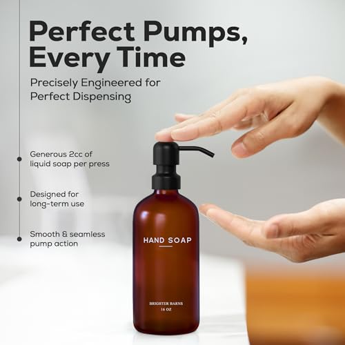 Amber Glass Hand and Dish Soap Dispenser Set by Brighter Barns - Modern Kitchen Decor & Accessories for Airbnb, RV, Office, Housewarming Gifts (Amber) - color: Amber Hd