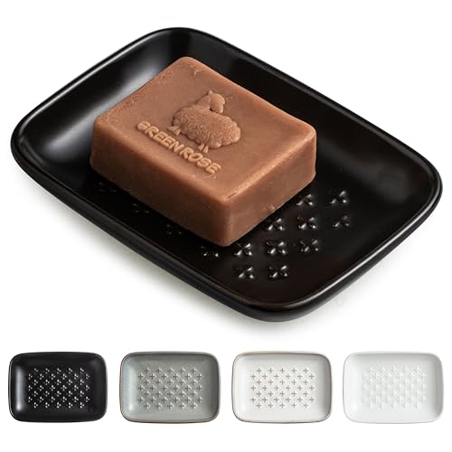 Gomakren Ceramic Soap Dish, Non-Slip Shower Soap Holder for Bathroom & Kitchen Sink, Father's Day Soap Saver Tray for Bar Soap Sponge, 5.5 Inch, Black - color: Black, size: Cross