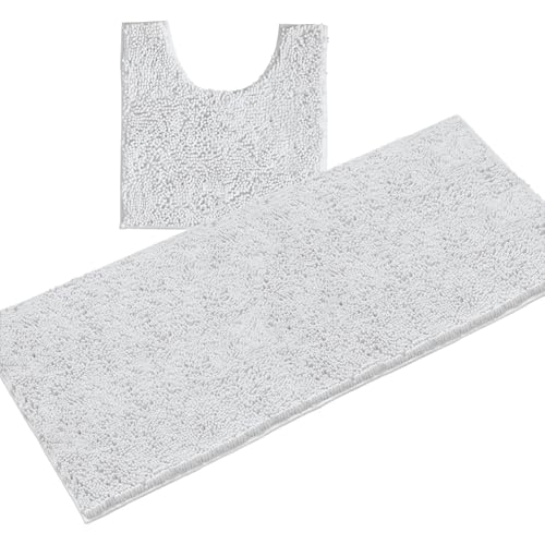 LuxUrux 2-Piece Bathroom Rug Set – Plush Chenille Runner & U-Shaped Toilet Mat, Soft, Absorbent & Non-Slip Design (20x20 U & 27x47 inches, White) - color: White, size: 2 Piece Set - X Large