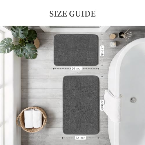 YIHOUSE Memory Foam Bathroom Rugs Sets 2 Piece - Extra Thick Soft Towel-Like Absorbent Bath Mat Set, Non Slip Machine Washable Bath Rugs Carpet for Bath, Tub and Shower (32"x20"+24"x17", Dark Grey) - color: Dark Grey, size: 1'5" x 2' (17"x24"+20"x32")