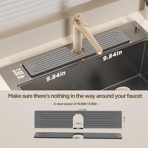 Faucet Mat for Kitchen Sink, Diatomite Stone Drying Sink Protectors, Bathroom Faucet Splash Guard, Quick Dry Water Absorbing, Non-Slip Stone Tray for Kitchen Counter, Grey, 20" x 3.9" - color: Grey, size: 20" x 3.9"