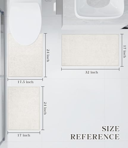 chakme Bathroom Rug Sets 3 Piece, Ultra Thin Quick Dry Bath Mat Set, Absorbent Bath Mat for Bathroom Non Slip Machine Washable, (White, 3 Piece) - color: White, size: 3piece